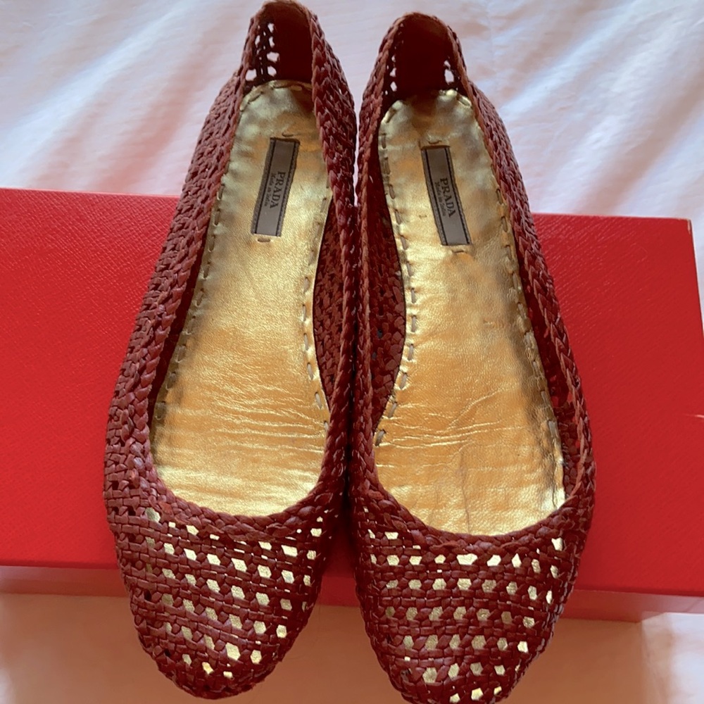 Prada flat shoes , burgundy, used size 38